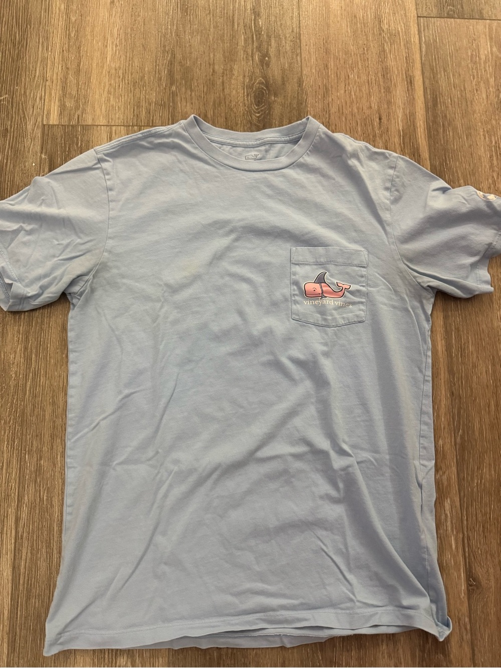 Vineyard Vines Light Blue Short Sleeve Pocket Tee with Shark week Whale Logo